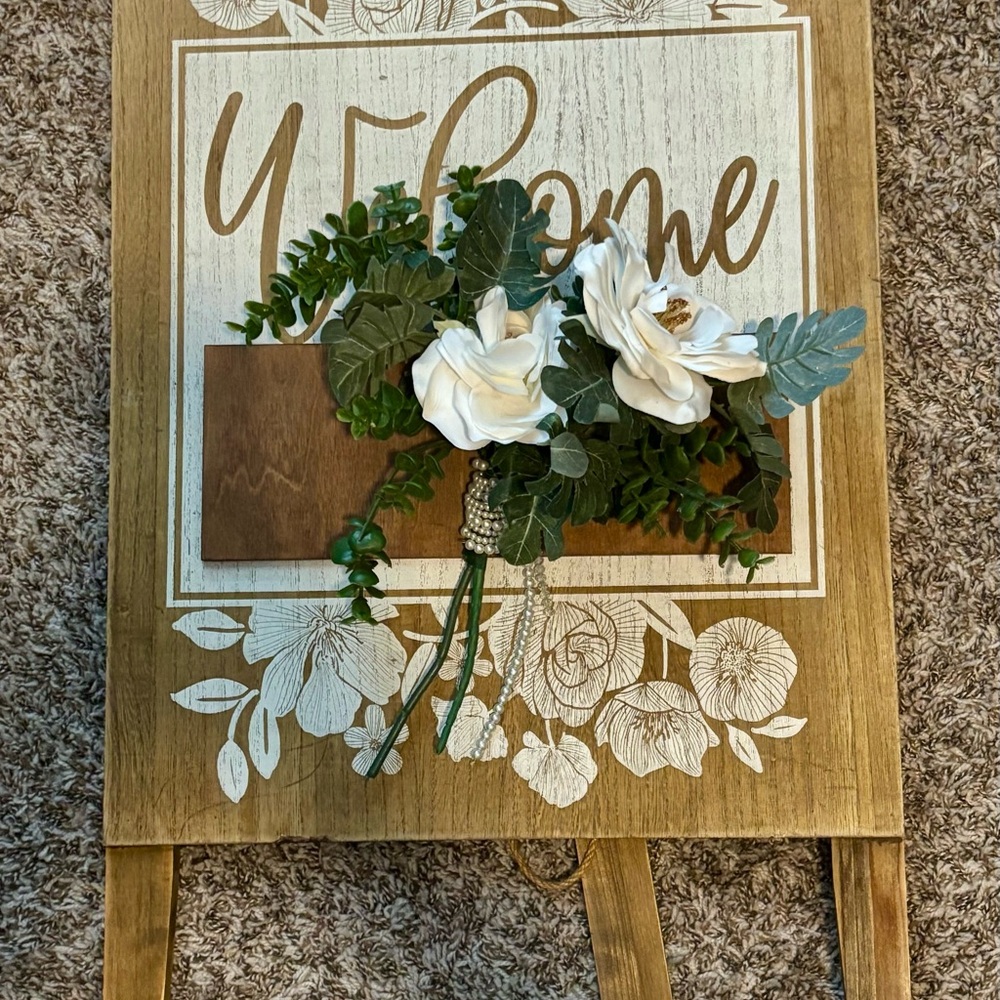 Rustic Welcome Sign with Floral Accents